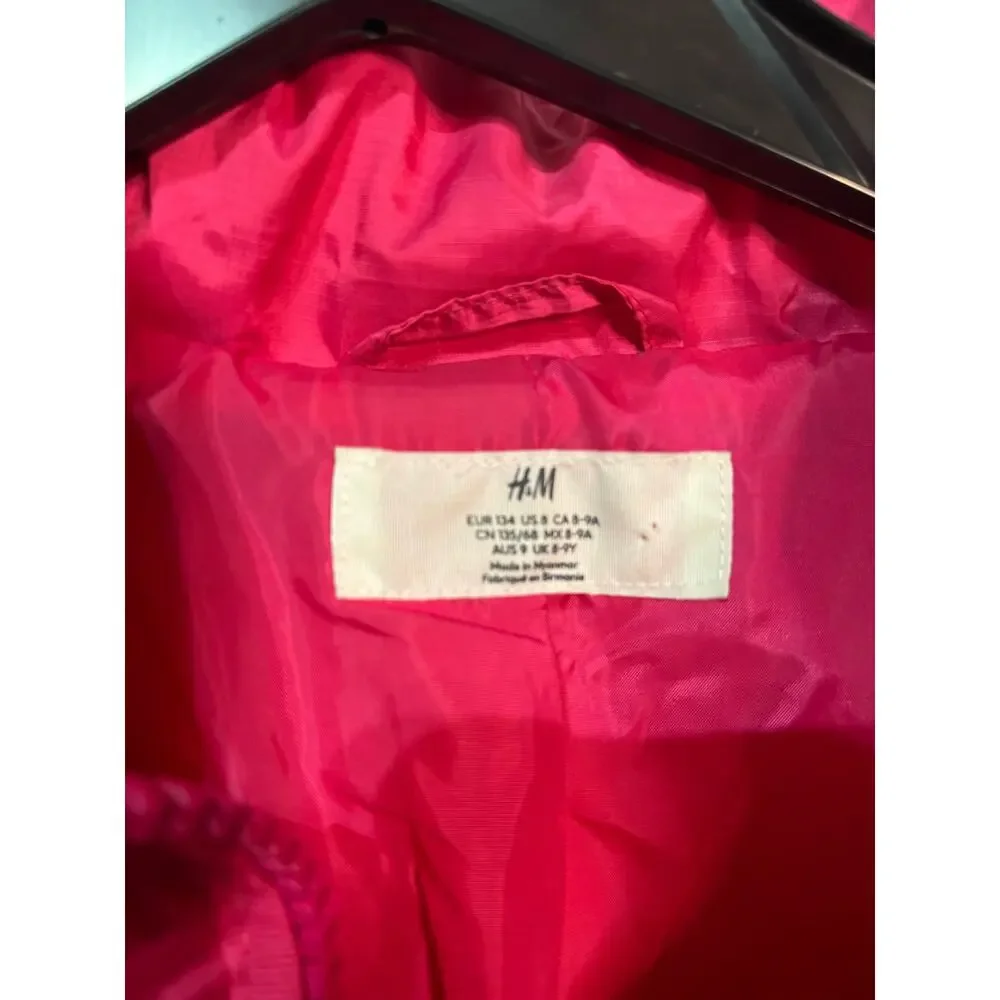 H&M 8 hot pink short puffer jacket from zip side entry pockets like new